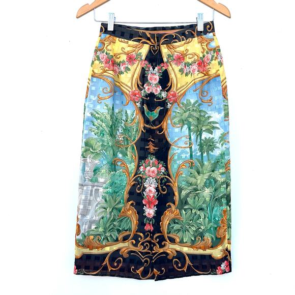 Beppe Spadacini 90s Midi Skirt Garden Versace Greek Print Italian 42 Baroque 6 - Picture 6 of 10